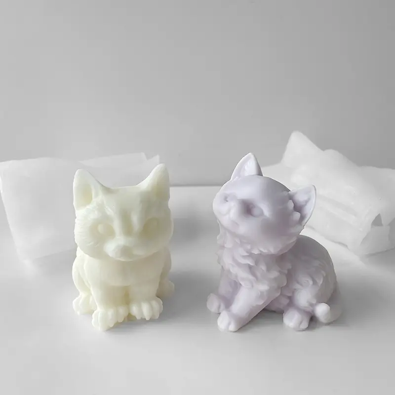 Sitting 3D Cat Candle Silicone Mold Animal Candle Mold For Candle Making