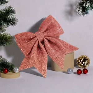Nœud de Noël en polyester rose pailleté or rose, fait main, avec ruban métallique scintillant, pour sommet d'arbre, couronne, guirlande et ornements - Product Image 2