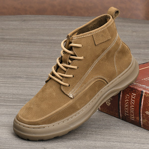 Martin Boot Men Ankle Height <b>Round</b> <b>Toe</b> Genuine Leather Soft Sole Flat <b>Heel</b> Solid Color Mid-Calf Boots Autumn Winter Style - Product Image 1