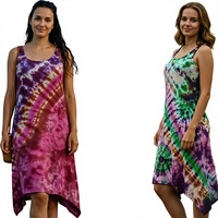 Robe en coton style bohème indien, longueur genou, motifs imprimés multicolores, tenue d'été sans manches, avec dentelle, boutons et fermetures éclair, simple et moderne