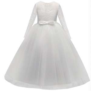 Vestido de Niña para Fiesta de Bodas 2021, Vestido de Princesa de Encaje de Manga Larga para Niñas - Product Image 1