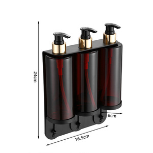Commodités de l'hôtel Distributeur mural de savon et de shampooing en acier inoxydable <span class=keywords><strong>Support</strong></span> de <span class=keywords><strong>douche</strong></span> à 3 chambres avec pompe à liquide Toilettes Couleur noire - Product Image 4