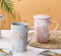 Grande tasse en céramique à motif marbré avec couvercle et cuillère, tasse à boire pour la maison, tasse à petit-déjeuner pour céréales et café, logo personnalisé disponible