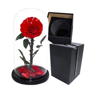 Longue tige conservée roses simples vrai durable <span class=keywords><strong>jardin</strong></span> fleurs roses dans le dôme de verre avec boîte-cadeau pour noël saint-valentin - Product Image 2