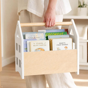 Decorative Wooden Bookshelf with Handle for Kids Rooms - Keeps <strong>Books</strong> Neatly Organized &amp; Within Reach for Toddlers - Product Image 3