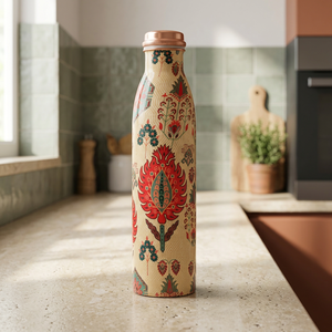 Artisanal Canvas Bohemian Floral <b>Metal</b> <b>Water</b> <b>Bottle</b> With Lid Portable Drinkware - Product Image 1