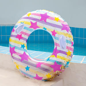 Lindo anillo de natación inflable con forma de corazón y lentejuelas para niñas y adultos, flotador de piscina de 90 cm con asa, anillo de flotación de PVC engrosado - Product Image 3