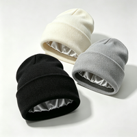 Gorro de Punto para Mujer, Forro de Seda Satinado, Protección para el Cabello, Diseño Térmico, Resistente al Viento, Color Negro