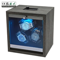 Remontoir de montres triple professionnel en bois gris avec panneau de commande supérieur, silencieux et à arrêt automatique, pour montres de luxe, boîtier 3 emplacements