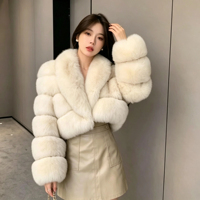 Manteau de mode pour femmes, nouveau style, avec empiècements en fourrure de renard synthétique, col en fourrure longue, longueur courte, tissu en laine