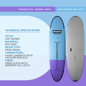 Vente en gros d'usine OEM de planches de surf |   Planche de surf pour débutants 8'0" 98L en fibre de verre souple, mousse EPS et époxy, design sous vide - Product Image 1