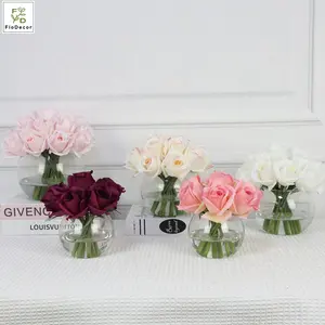 High Quality Customized Artificial Real Touch Rose Flower Floral Arrangement with Globe-shaped Vase and Resin Water