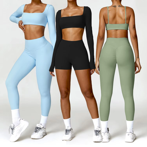 Women's Solid Reversible Activewear Set 4-Piece Nude Workout Wear Sleeveless <b>Crop</b> Top Shorts Waterproof Plus Size Options - Product Image 1