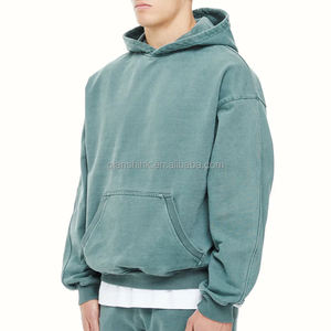 เสื้อมีฮู้ดผ้าฝ้าย100% ทรงหลวมผ้าเฟรนช์เทอร์รี่เฮฟวีเวตมีฮู้ดไม่มีเชือกเสื้อครอปแบบวินเทจสำหรับผู้ชาย - Product Image 4