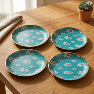 Elegant <b>Teal</b> Floral Pattern <b>Coaster</b> with Geometric Print and Golden Edge - Product Image 3