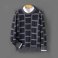 Pull en laine à carreaux color block pour homme, col rond, épais, ample et chaud, tricoté, vente en gros usine