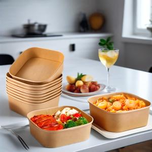 Bol rectangulaire carré en papier kraft brun écologique de qualité alimentaire de haute qualité Boîte à lunch en papier kraft étanche avec couvercle - Product Image 4