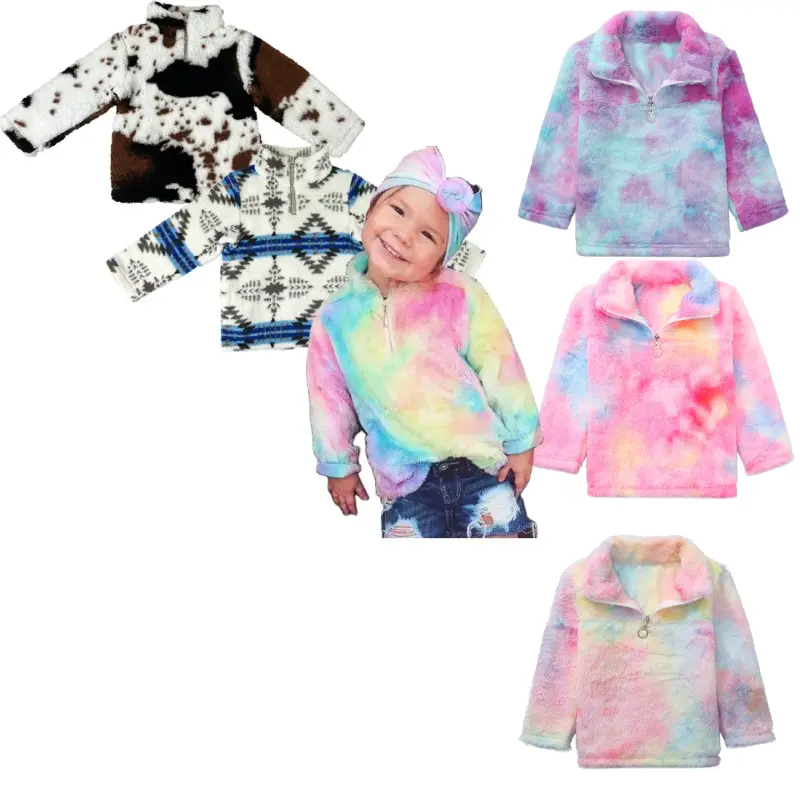 Cô Gái Tie Dye Lông Cừu Áo Khoác Trẻ Em Tie Nhuộm Áo Dễ Thương Trẻ Em Áo Khoác Ấm Áp Áo Khoác