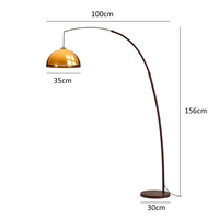 Lampadaire moderne en forme d'arc avec abat-jour en verre ambré, style mid-century, pour salon, canapé, lecture