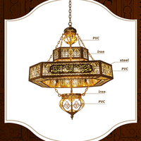 Lustre LED en acier et fer forgé à plusieurs niveaux de style arabe personnalisé pour mosquée, hall d'hôtel, hall d'entrée