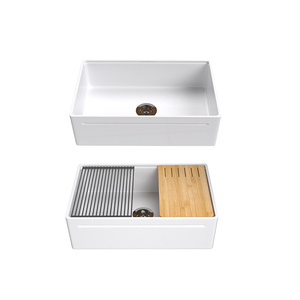 <span class=keywords><strong>Évier</strong></span> de cuisine professionnel en argile réfractaire blanc de 33 pouces, cuve unique, en porcelaine, fait main - Product Image 5