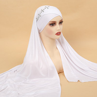 Nouveau Voile de Luxe pour Femme à Décoration Diamant, Tissu Uni, Écharpe Hijab en Soie Polyester Douce avec Liens pour l'Été