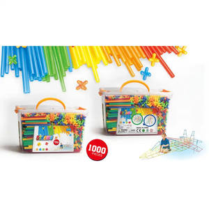 Set Educativo di Mattoncini in Plastica Fai-da-Te per Bambini, Blocchi di Costruzione 4D con Connessioni a Cannuccia, 1000 Pezzi in <span class=keywords><strong>Vendita</strong></span> - Product Image 2
