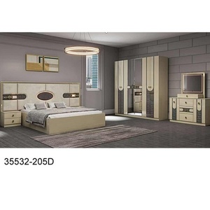 Suite de chambre à coucher moderne en bois avec ensemble de rangement 5 pièces pour lit double, décoration pour maison et appartement - Product Image 6