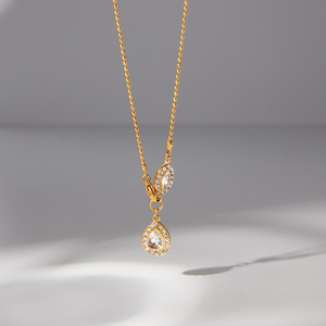 Collier pendentif goutte d'eau en acier inoxydable et zircon pour femme, bijou de soirée élégant, chaîne de clavicule avec sertissage pavé - Product Image 4