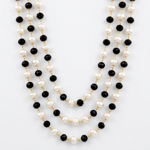 Chaîne de perles en spinelle noire naturelle et perles d'eau douce - Product Image 1