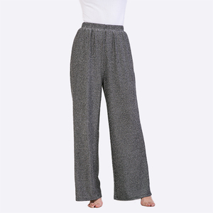 Lurex <span class=keywords><strong>Taille</strong></span> Haute Ceinture Élastique Brillant Palazzo <span class=keywords><strong>Pantalon</strong></span> Logo Personnalisé Femmes Jambe Large <span class=keywords><strong>Pantalon</strong></span> Décontracté Joggers pour Femmes - Product Image 3
