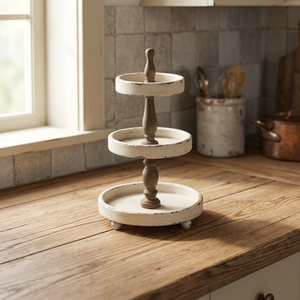 White Polished Acacia <b>Wood</b> Eco-Friendly Dishwasher Safe Food Contact Safe BS INTERNATIONAL Multi-Tier <b>Cupcake</b> <b>Stand</b> 3-Piece Set - Product Image 1