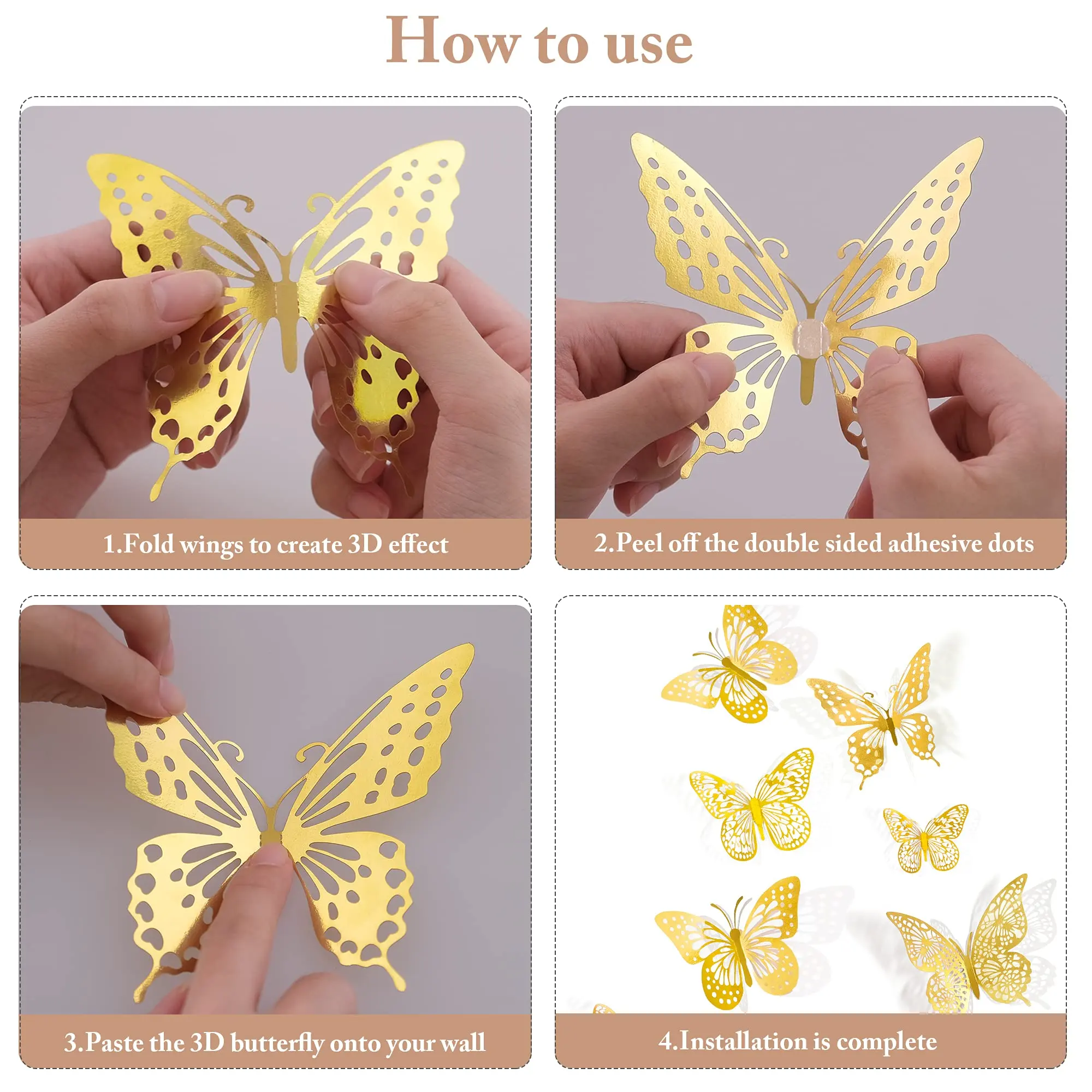 12pieces 3D Butterfly Party Decorations  Removable Wall Stickers Room Decor for Kids Nursery Classroom Wedding Decor