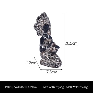 Ensemble de figurines en résine de déesses tribales africaines - 2 statues de femmes agenouillées à motifs dorés et blancs pour la décoration de la maison - Product Image 4