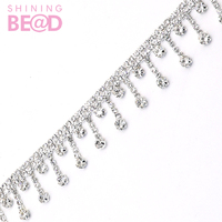 Costura de diamantes de imitación de Cristal AB, adorno de flecos, yardas, aplique de cadena para vestido de novia, decoración de ropa, recorte