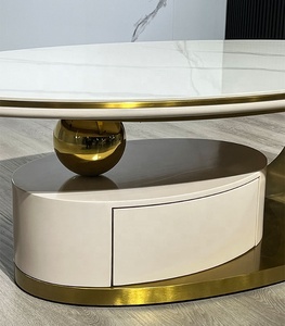 Bộ bàn trà đá phiến thép không gỉ mạ vàng titan cao cấp 2024 kèm ngăn kéo cho phòng khách - Product Image 5