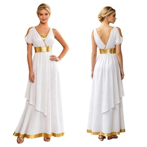 Disfraz de Diosa Griega para Mujer, con Ribete Dorado, Cuello en V, Hombros Descubiertos, Mangas con Volantes, Vestido Toga Largo hasta el Suelo, para Halloween, Actuaciones, Personalizado - Product Image 2