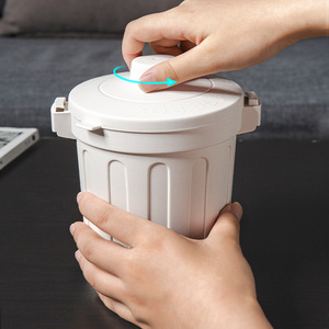 Mini Desktop Trash Can With Lid Cylindrical PP Storage Bucket For Office Indoor Use Minimalist Style - Product Image 3