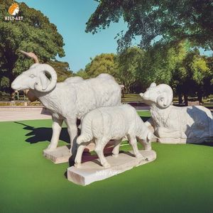 屋外の庭の装飾大理石の動物の彫刻等身大の庭の羊の像 - Product Image 4