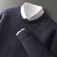 Pull en cachemire de chèvre pour homme, col rond, tricoté épais à double brin sept aiguilles, coupe ample, couleur unie, basique