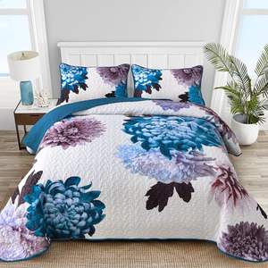 Ensemble de couvre-lit de luxe ensemble de couette en patchwork floral en coton couvre-lits brodés 3 pièces ensemble de couvertures de lit - Product Image 1