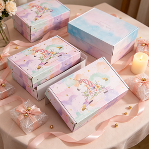 Caja de Envío Personalizada de Fábrica con Estampado de Unicornio, Cartón de Papel con Degradado Rosa y Azul para Joyería, Cosméticos, Ropa y Regalos - Product Image 3