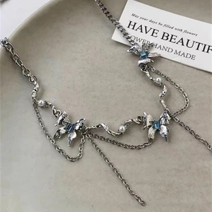Collares de Moda <span class=keywords><strong>2023</strong></span> con Borlas de Mariposa y Diamantes de Imitación Azules para Mujeres y Niñas, Collar de Cadena Irregular - Product Image 2