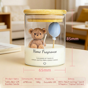 Vente en gros de bougies parfumées en forme d'ours en peluche 3D, bougies aromatiques en cire de soja personnalisées de luxe dans un bocal en verre avec couvercle en bambou pour la décoration de la maison, cadeau - Product Image 5