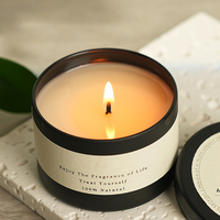 Bougie parfumée de luxe en cire de soja, en boîte métallique noire, personnalisable avec étiquette privée, vente en gros de haute qualité pour la décoration intérieure