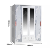 Armoire moderne à 4 portes en métal pour chambre à coucher nouvelle structure placard en acier amovible cintre imprimé motif tiroirs maison salon