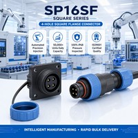 SP16SF IP68 Quadratischer Flansch-Wasserdichter Luftfahrtstecker mit 2 3 4 5 7 9 10 Pin Lötanschluss 15A 400V Kabelstecker CE RoHS
