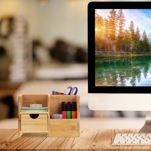 Solid Wood Bamboo Desktop Organizer Rectangle Standing Type Office Storage Box For <b>Study</b> <b>Desk</b> Bedroom Living Room - Product Image 1