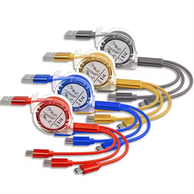 3 in 1 Retractable Reel Portable Mini Fast Charging Android Cell Phone Micro USB Type C USB Charger Cable for iphone for samsung