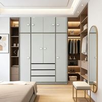 Lemari Pakaian Modular Kombinasi Mewah Melamin Desain Modern Berkualitas Tinggi dengan Bingkai Emas, Laris Manis